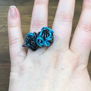 Teal and black boutique ring